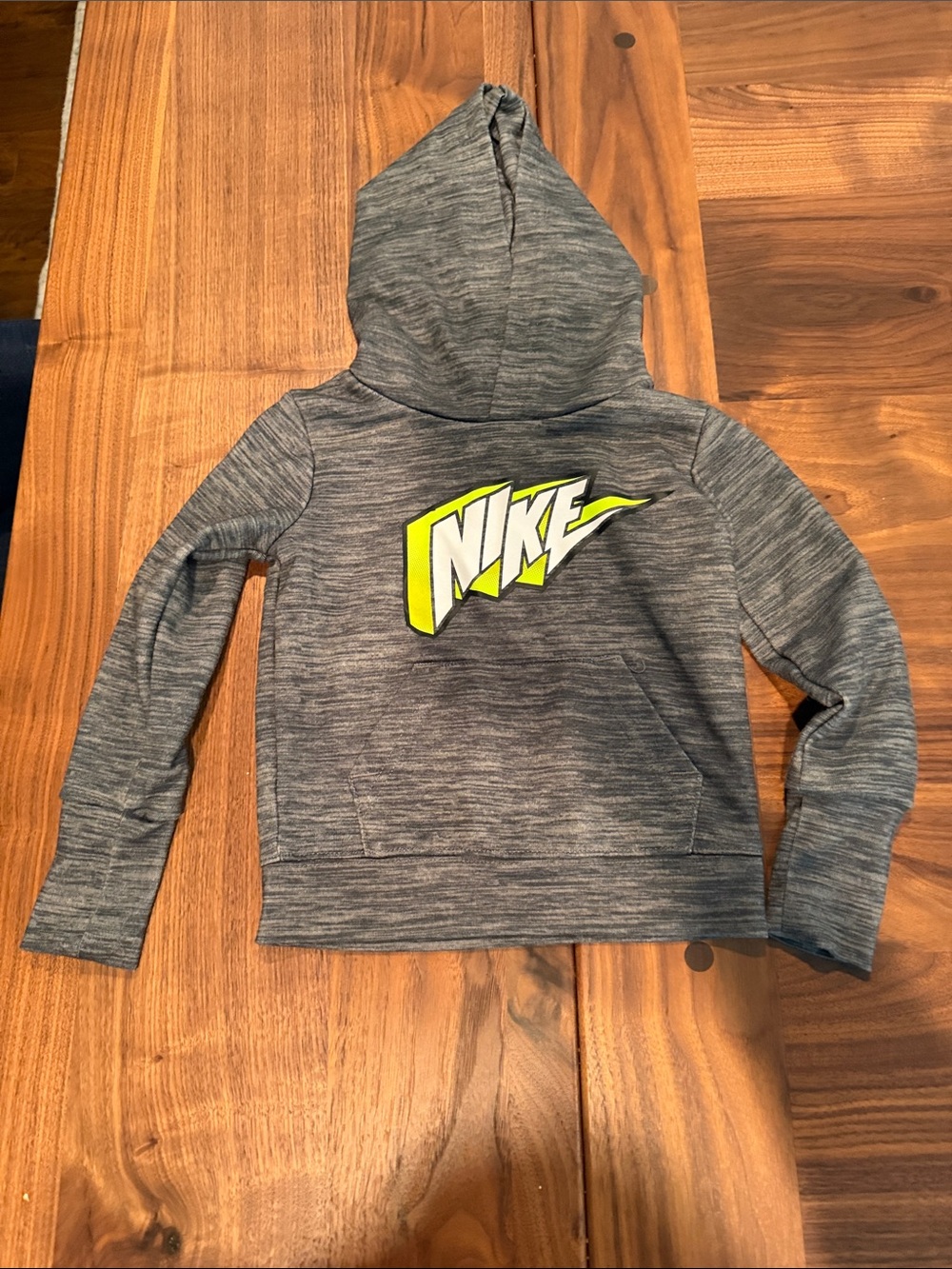 Nike Kids Gray Hoodie with Neon Yellow Logo